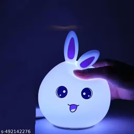 Big Face Rabbit Silicone Night Light – Color Changing LED Lamp with Touch Sensor | USB Rechargeable Cute Bedside Lamp for Kids Room, Baby Nursery & Gifts
