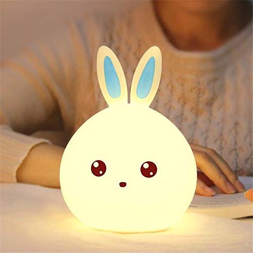 Big Face Rabbit Silicone Night Light – Color Changing LED Lamp with Touch Sensor | USB Rechargeable Cute Bedside Lamp for Kids Room, Baby Nursery & Gifts
