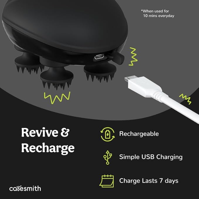 Revive Scalp Massager | 96 Silicone Kneading Points | Rechargeable Head & Body Massager for Relaxation & Hair Growth