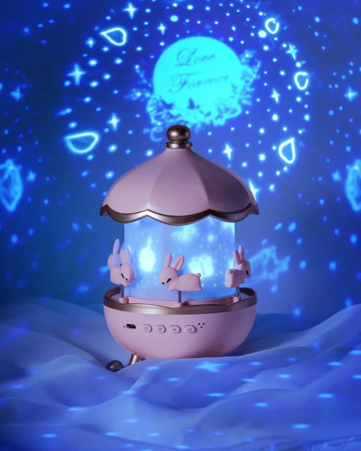 Bunny Carousel Night Light Projector – 6 Film Sets, Rotating LED Star Projection Lamp, Adjustable Brightness & Colors – Magical Nursery & Kids Room Decor
