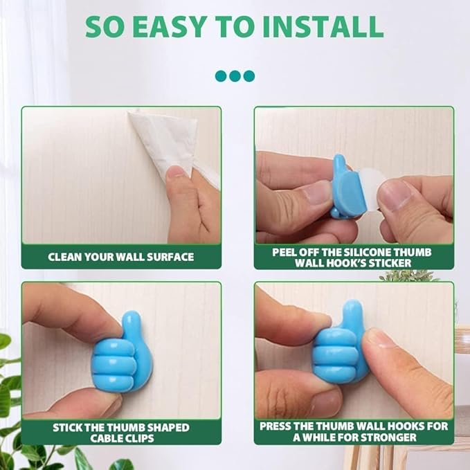 Multipurpose Wall Mounted Silicone Thumb Hooks – Pack of 5, Random Colors
