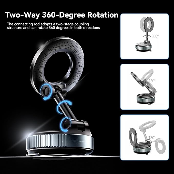60° Vacuum Magnetic Phone Holder | 360° Rotating Car Phone Mount with Strong Suction Cup | Universal Magnetic Stand for Car, Gym, Mirror & Shower