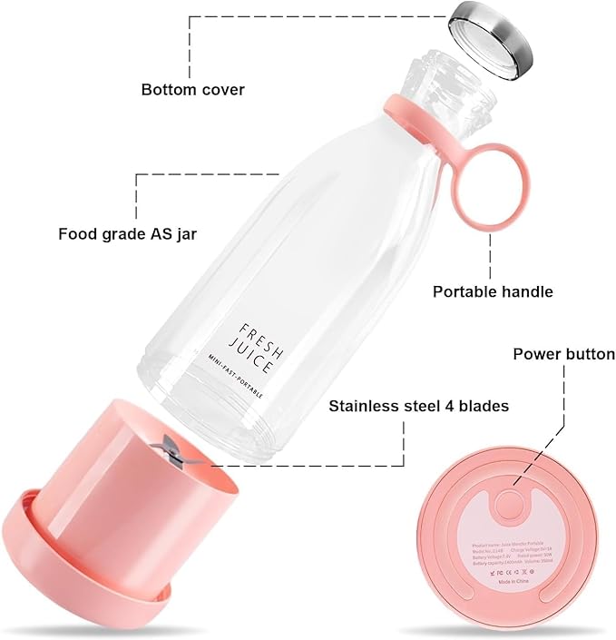 USB Rechargeable Portable Blender – 420ml Mini Juicer Bottle Mixer Grinder for Smoothies, Shakes, and Fresh Fruit Juices – Personal Size Electric Juicer Machine