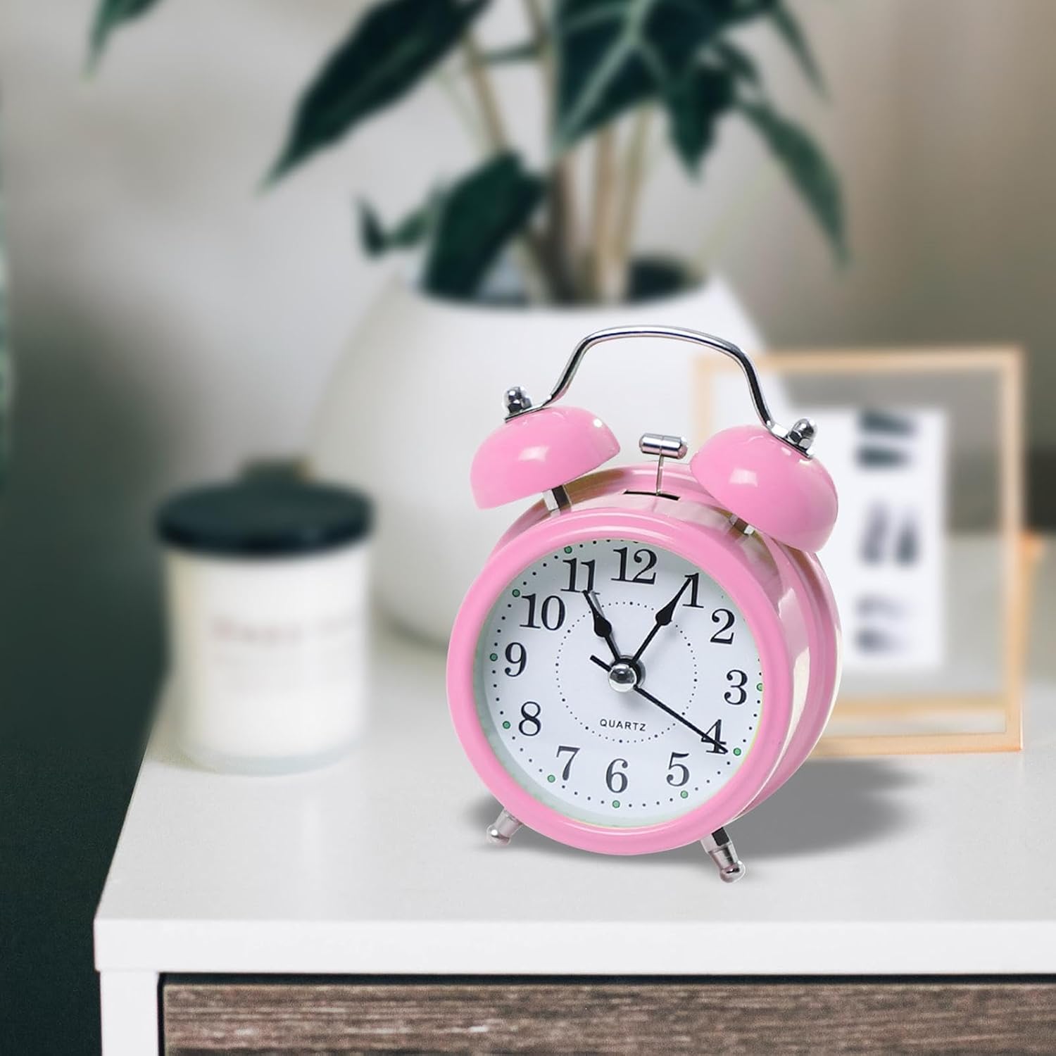 Cute Pink Mini Double Bell Alarm Clock – Retro, Durable & Portable Metal Table Clock