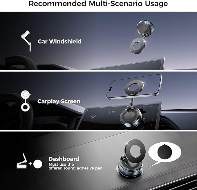 60° Vacuum Magnetic Phone Holder | 360° Rotating Car Phone Mount with Strong Suction Cup | Universal Magnetic Stand for Car, Gym, Mirror & Shower