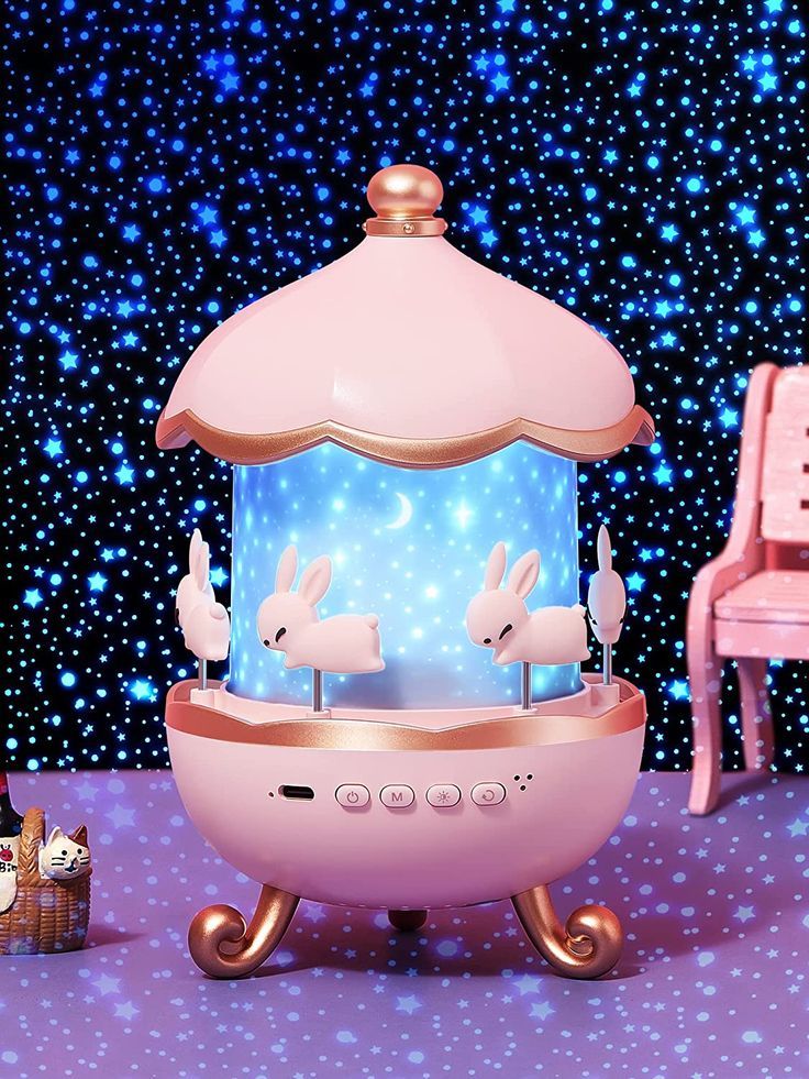 Bunny Carousel Night Light Projector – 6 Film Sets, Rotating LED Star Projection Lamp, Adjustable Brightness & Colors – Magical Nursery & Kids Room Decor