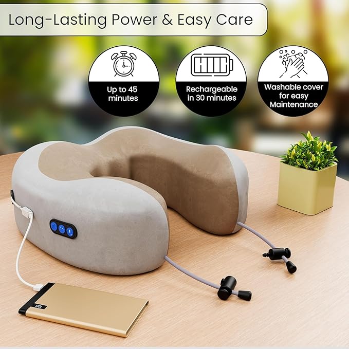 Neck Electric Massager U-Shaped Pillow with Vibration | Cervical Pain Relief, Memory Foam, Travel & Office Use