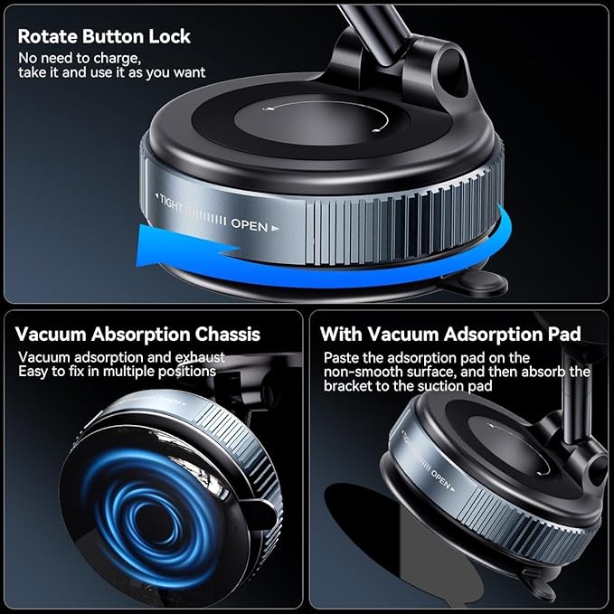 60° Vacuum Magnetic Phone Holder | 360° Rotating Car Phone Mount with Strong Suction Cup | Universal Magnetic Stand for Car, Gym, Mirror & Shower