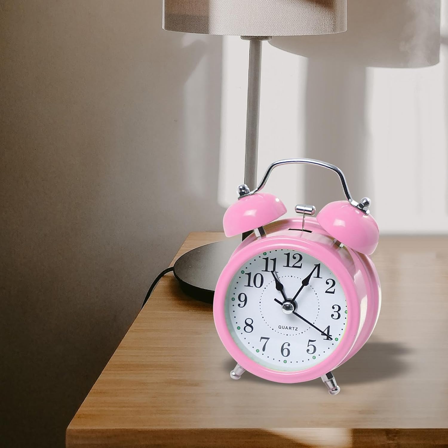 Cute Pink Mini Double Bell Alarm Clock – Retro, Durable & Portable Metal Table Clock