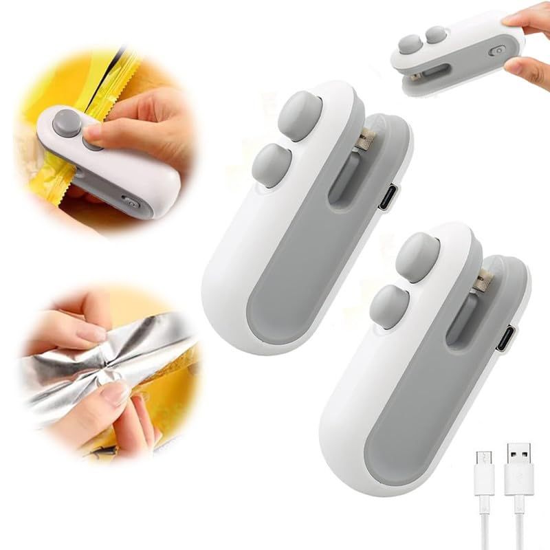 Mini Portable Vacuum Sealer with Cutter – 2 in 1 USB Rechargeable Heat Sealing Machine for Plastic Bags, Snacks, Chips, and Food Storage