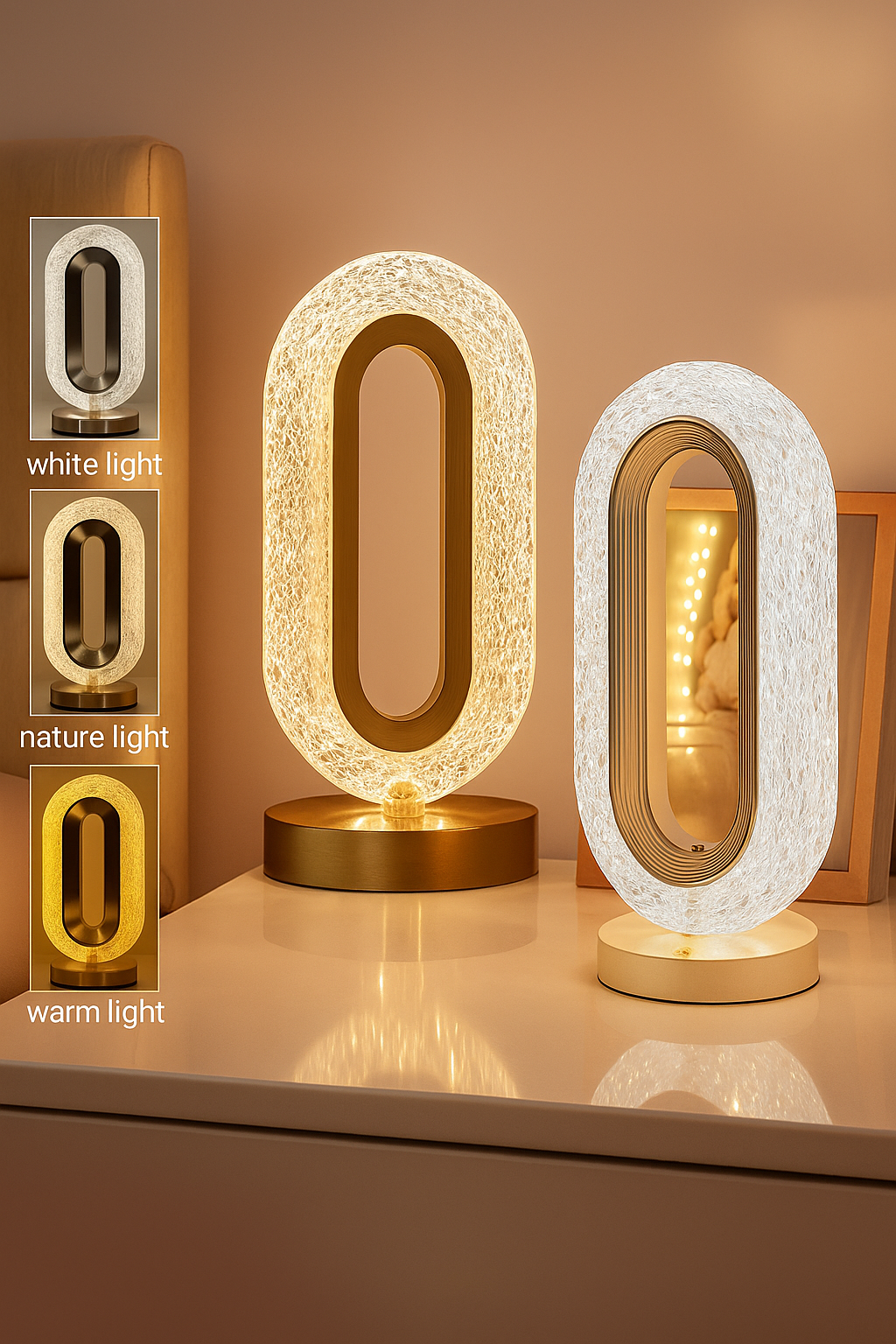 Arkit Small Oval Crystal LED Night Lamp | Color-Changing & Dimmable Bedside Light | Modern Glossy Acrylic Base | USB Powered Waterproof Decorative Table Lamp for Bedroom & Living Room